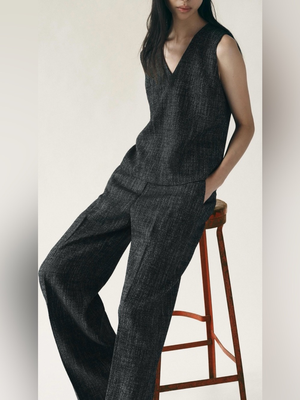 Zara Black Textured Wide-Leg Trousers - Picture 4 of 16